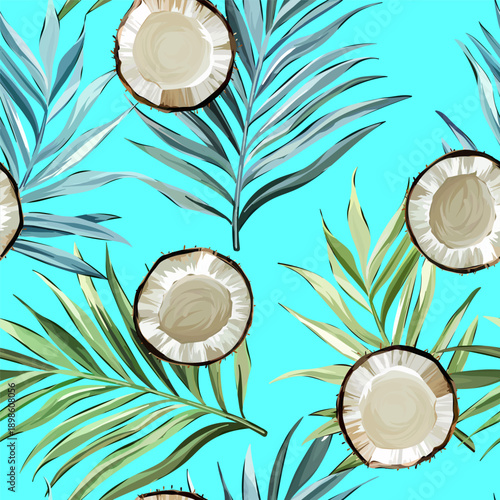 Seamless tropical pattern with flowers, plants. Paradise background, Hawaiian pattern.