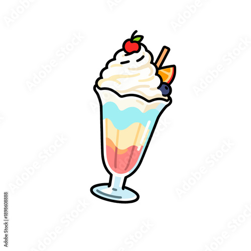 [Vector EPS]Colorful layered ice cream sundae with toppings