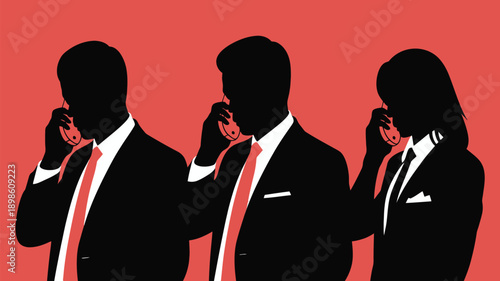 Business professionals communicating on phones in corporate setting