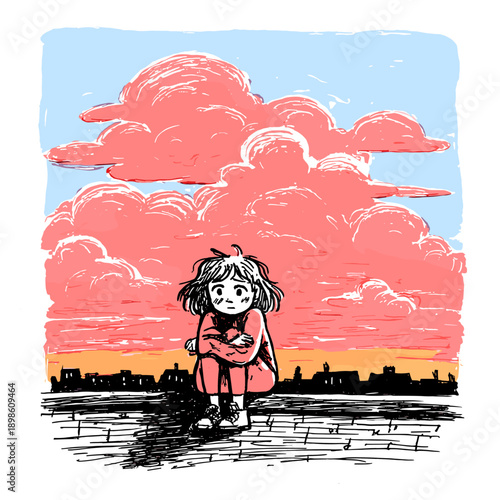 Melancholic Youth Watching Sunset Alone