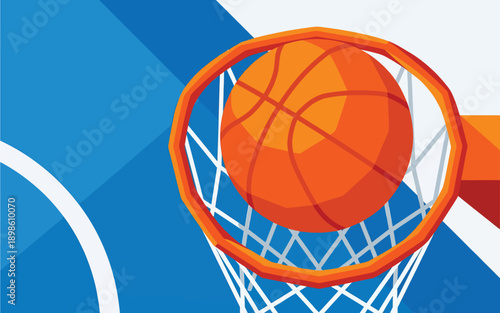 Basketball vector illustration of ball going through hoop