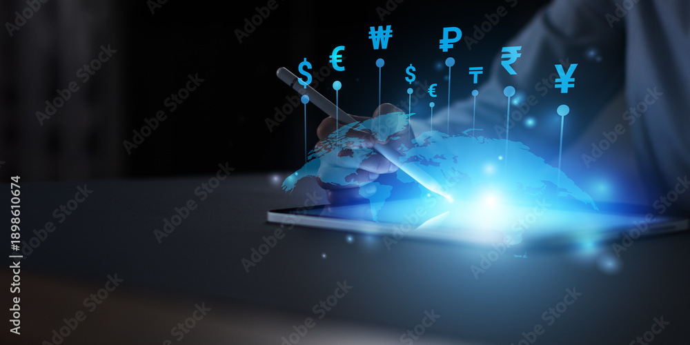 Fototapeta premium International Currency Market Visualization and Global Financial Analysis.