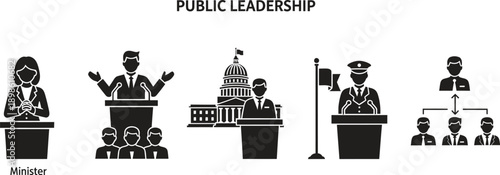 Public leadership icons with government and business professionals