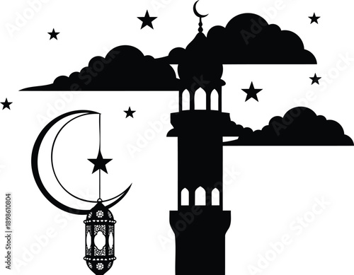 Colorful vector illustration of a mosque for Eid greetings and events