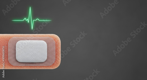 Wearable smart health patch sensor attached to skin with glowing