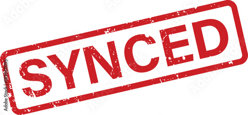 A digital representation of a red grunge rubber stamp showing the word SYNCED on a clean white surface