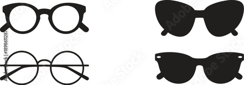 Collection of stylish eyeglasses and sunglasses icons