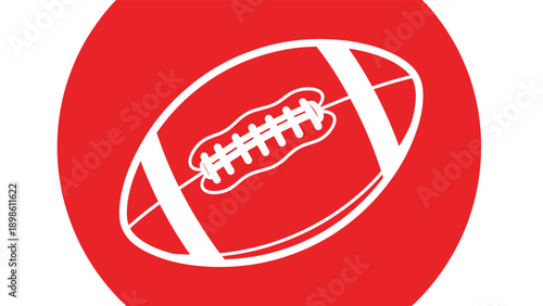 American football graphic shows a white ball silhouette centered on a bold red circular background for sports marketing and athletic themes.