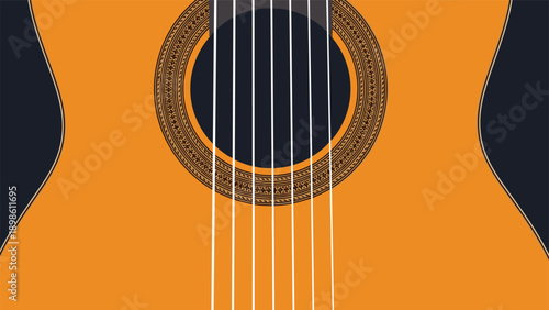 Detailed close-up of a classical acoustic guitar focuses on the soundhole and strings to evoke a sense of music and creative performance.