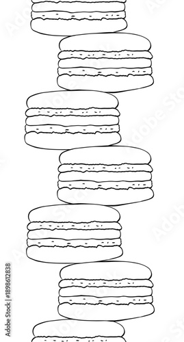 vertical seamless border with colorful macarons hand drawn illustration. Vector graphic line ink Black, white art. design for fashion graphics, textile prints, fabrics, wallpapers.