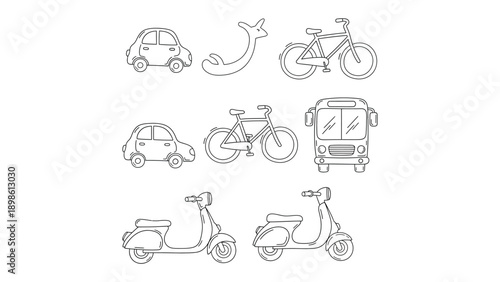 Transport Vehicles Illustration: Collection of transport vehicles illustration, ideal for travel and transport concepts. This illustration offers versatility.