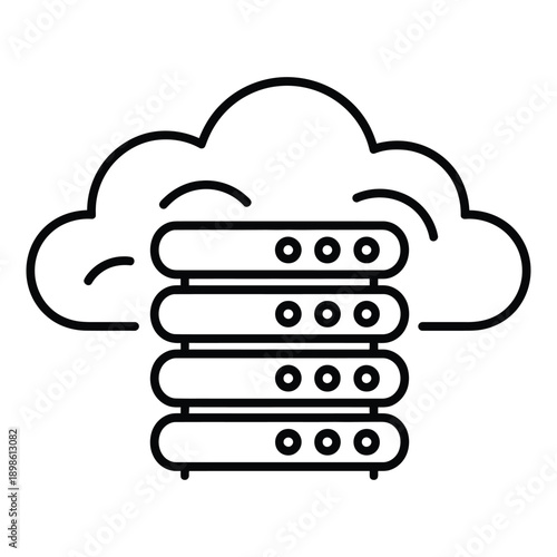 Cloud computing server stack icon with cloud storage and data center servers icon