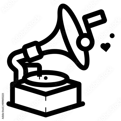 vintage gramophone playing romantic song icon