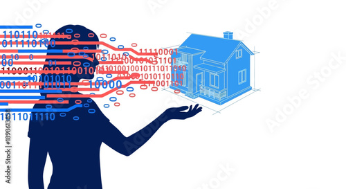 Data Flow to Smart Home Blueprint: Concept of Real Estate Technology, Digital Architecture, and IoT Integration.