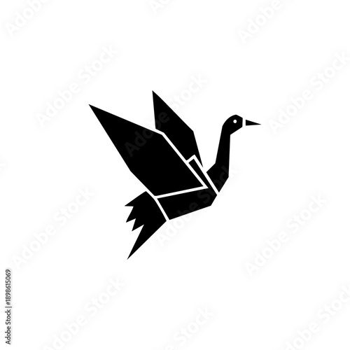black origami crane in flight silhouette