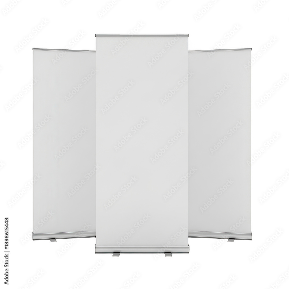 Naklejka premium Three white roll up banner stands on white background isolated on transparent background