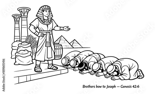 Biblical illustration of Joseph's brothers bowing before him in ancient Egypt