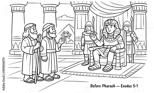 Moses and Aaron speak to Pharaoh in ancient Egypt, Exodus 5:1 illustration