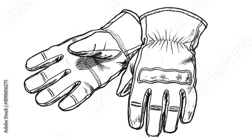 Protective work gloves sketch illustration in black and white