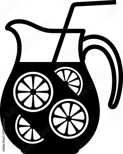 Classic Lemonade Pitcher Icon Vector Illustration - Refreshing Summer Citrus Drink Jug Silhouette with Straw and Fruit Slices - Perfect for Web, App, and Graphic Design Projects