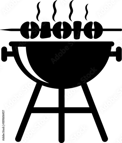 Meat grilling on a barbecue with a blank board sign illustration