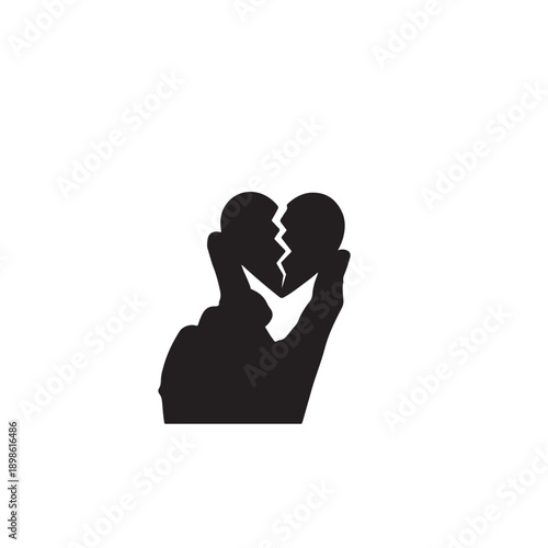Broken Love Silhouette of Couple Kissing on White Background
