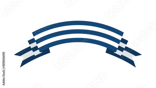 Simple blue and white striped ribbon banner with a curved shape for celebration or certificate decoration.