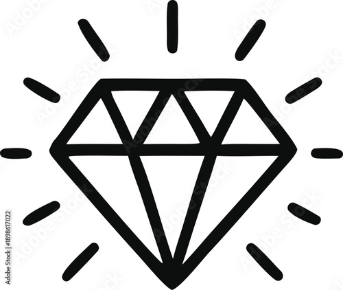 Simple line drawing of a shining diamond gemstone for jewelry design, luxury branding, beauty product packaging, and gemstone education visuals.
