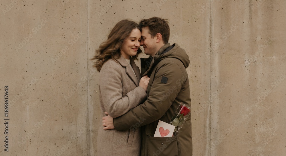 Obraz premium Romantic Couple Hugging Outdoors