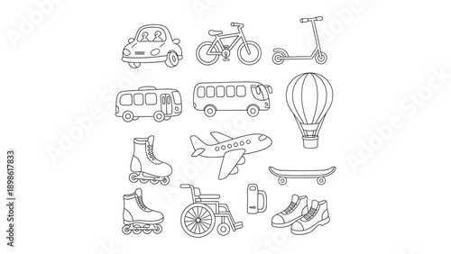Transportation Doodle Collection: A comprehensive set of doodle style transportation icons, featuring a variety of vehicles ready to go!
