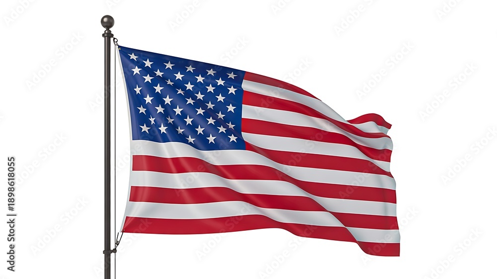Obraz premium United states national flag waving on pole isolated on white background