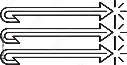 Diagram illustrating three parallel arrows converging towards a dashed line boundary Vector
