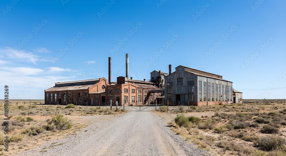 Fototapeta premium Abandoned industrial factory building in desert