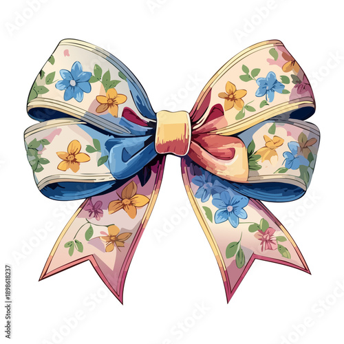 Vintage floral bow ribbon for classic fashion and hair decoration graphic asset