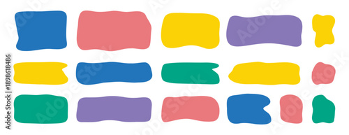 Hand drawn doodle organic colorful rectangle frame set. Abstract liquid shapes. freehand flat blobs. Irregular empty text box.