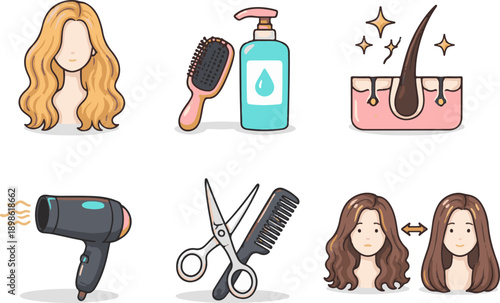 Hair salon and styling vector icon set.
