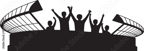 Excited crowd cheering at sports arena black silhouette vector design element for sporting events