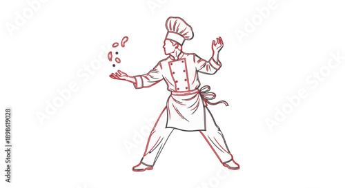 A chef tossing ingredients in the air with a playful expression on his face
