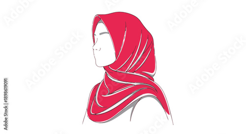 Woman wearing a pink hijab headscarf in profile view