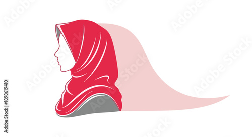 Vector illustration of a woman wearing a pink hijab from the side