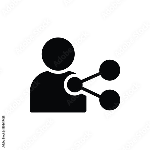 Simple black icon depicting a person connecting to two circles
