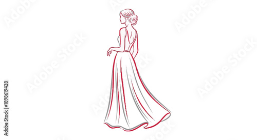 Woman in elegant evening gown with pink outline standing alone