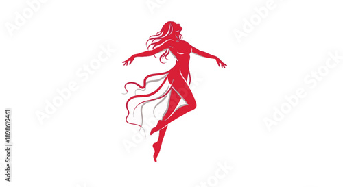 Red silhouette of a woman dancing with flowing hair