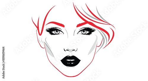 Woman face illustration with red and black makeup