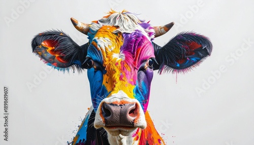 Vibrant Multi Colored Cow Portrait in Expressive Digital Pop Art Style
