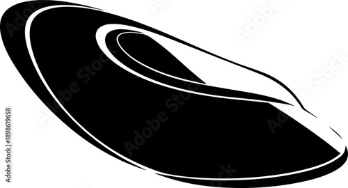 Abstract black curved shape resembling a minimalist bowl or dynamic sweeping object