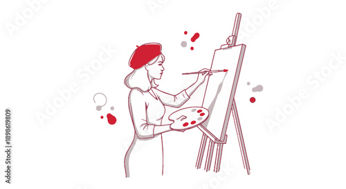 Woman artist painting on canvas with colorful strokes and palette