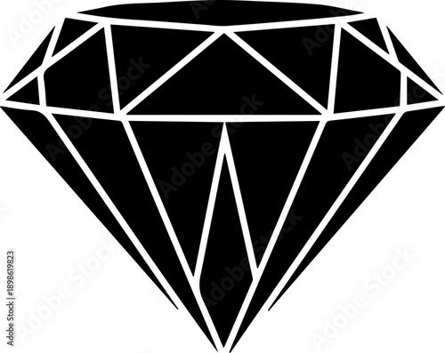 Geometric Black Silhouette of a Cut Diamond Gemstone Icon for Jewelry and Luxury Concepts