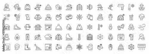 Set of 50 Cold and winter line icon set outline icons for snow and cold weather vector illustration