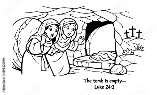 Women discover the empty tomb and an angel at Jesus' resurrection
